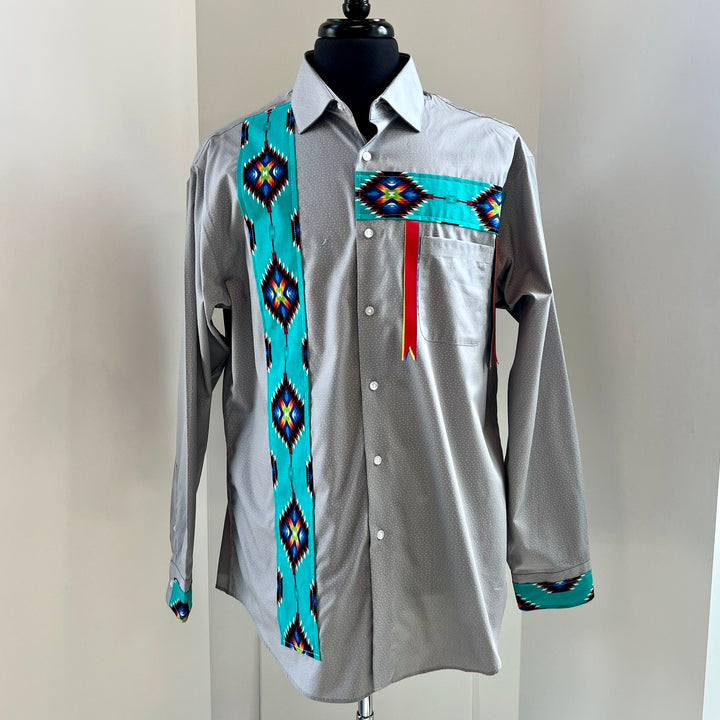 Vi's CREE-ations Turquoise Geometric Men's Ribbon Shirt