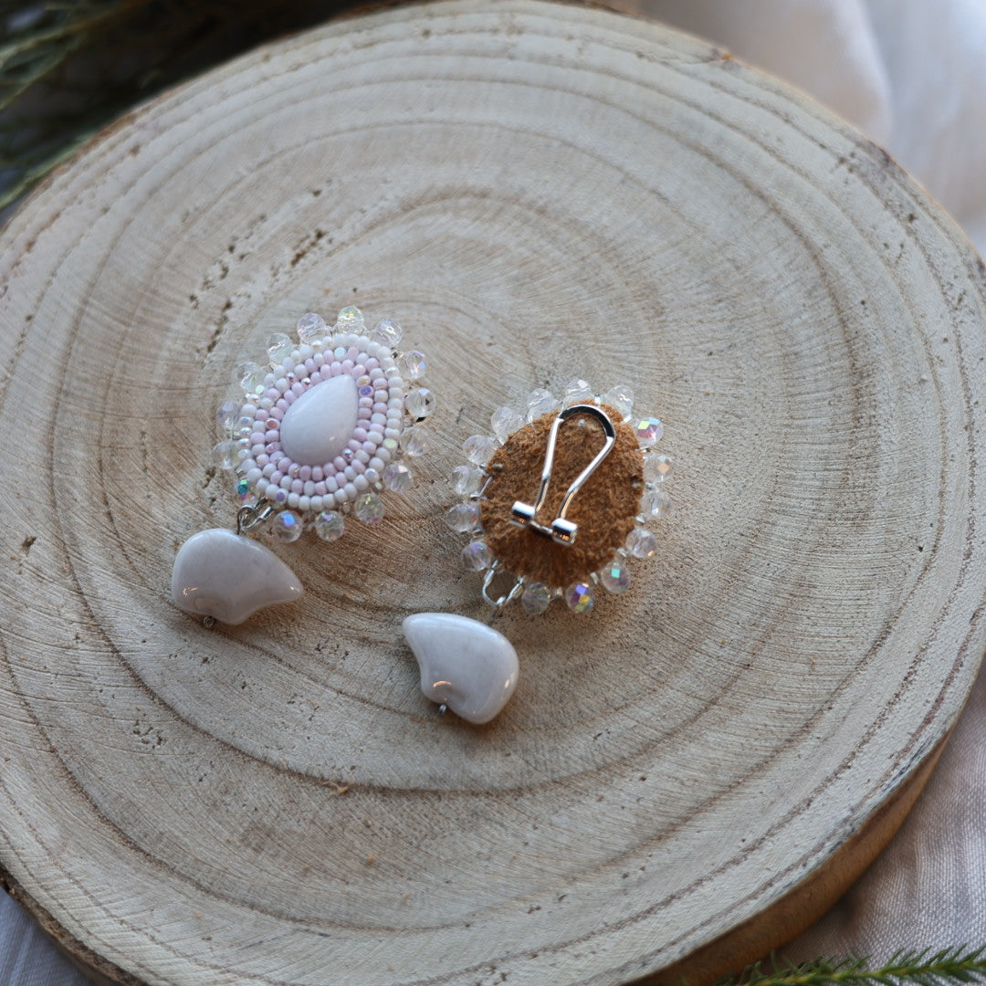 Boreal Forest Beads White Quartz Teardrop Beaded Earrings