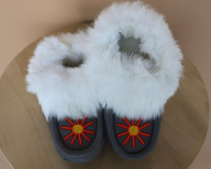Ironstar Co. Grey Moccasins With Flower Detail
