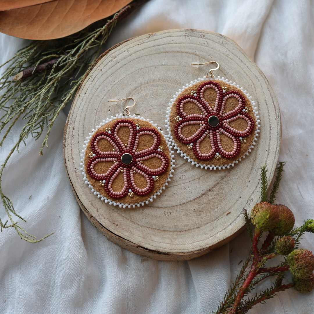 Boreal Forest Beads Floral Beaded Moose Hide Earrings