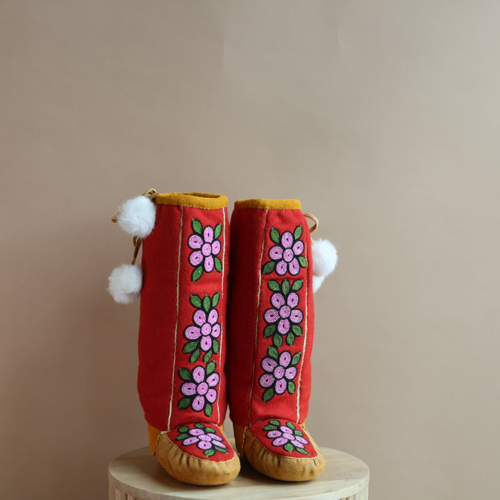 Emily J. Handmade Felt Mukluks with Pink Floral Detail