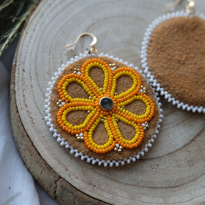 Boreal Forest Beads Floral Beaded Moose Hide Earrings