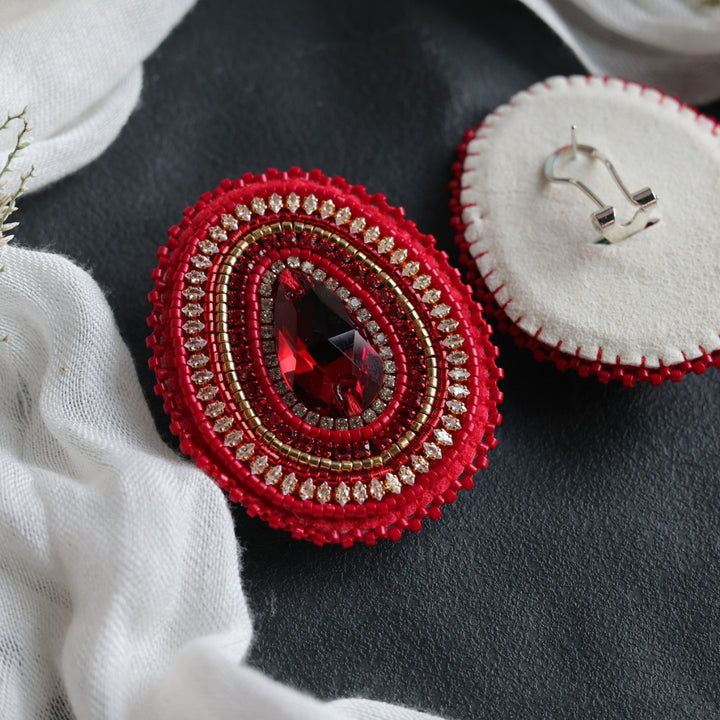 Beth Rose Designs Red Beaded Pendant Necklace &amp; Earrings
