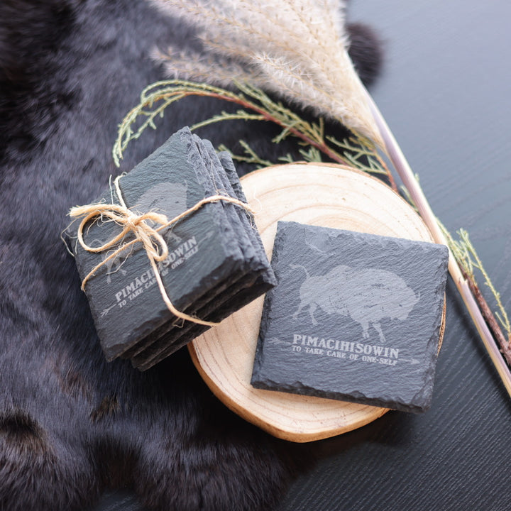 Pimâcihisowin Engraved Stone Coaster Set