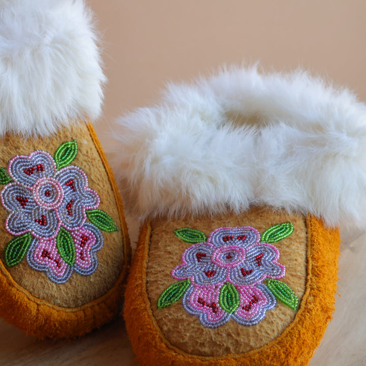 Emily J. Pink & Grey Floral Moose Hide Moccasins