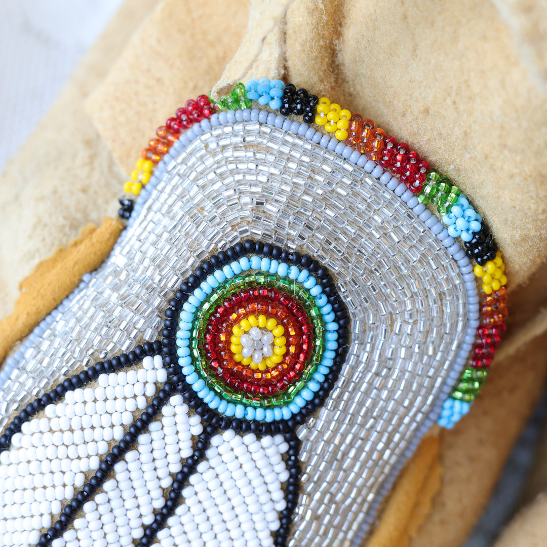 Jeannie A Traditional Smoked Hide Beaded Wraparound Moccasins