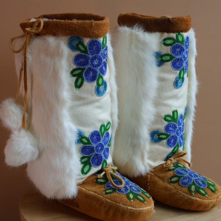 Emily J. Canvas & Fur Icy Blue Floral Mukluks