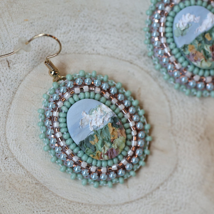 Prairie Moon Prairie Scene Clay Beaded Earrings