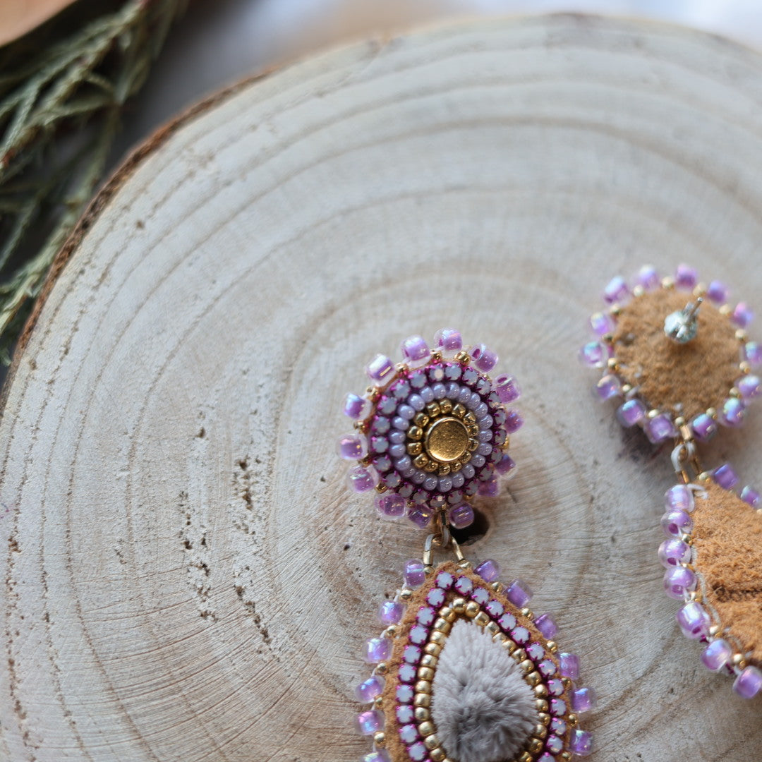 Boreal Forest Beads Tiered Tufted Earrings