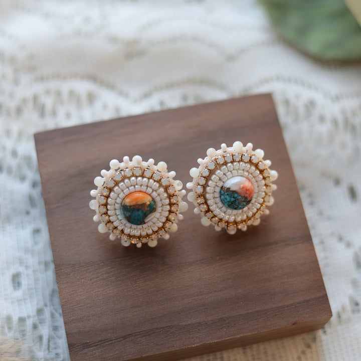Prairie Sage Beadwork Spiny Oyster Turquoise Mini Beaded Studs