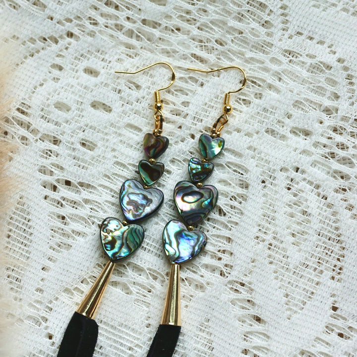 Prairie Sage Beadwork Abalone & Deer Hide Tassel Earrings