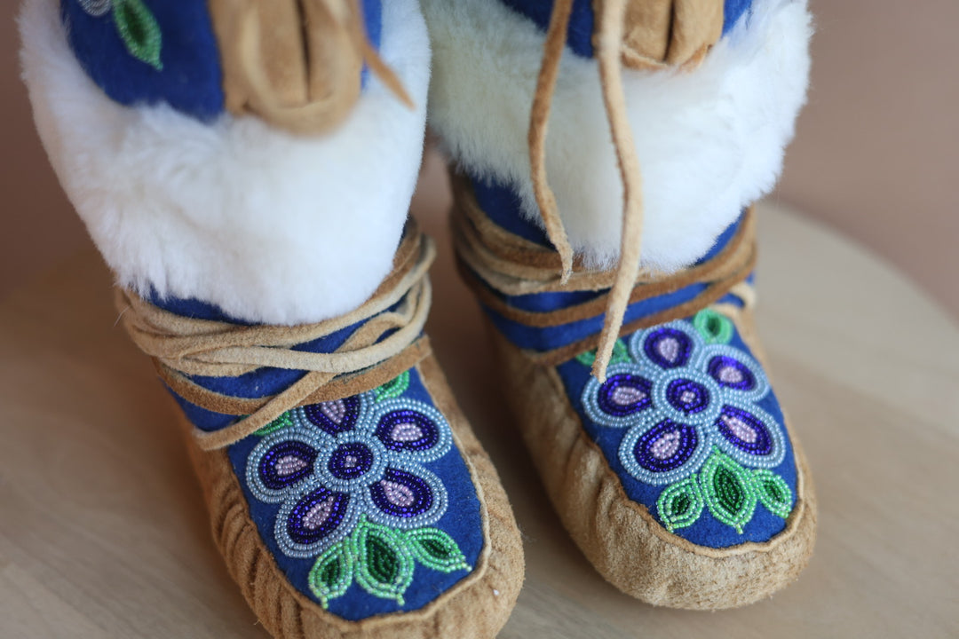Emily J. Youth Blue Felt & Moose Hide Mukluks