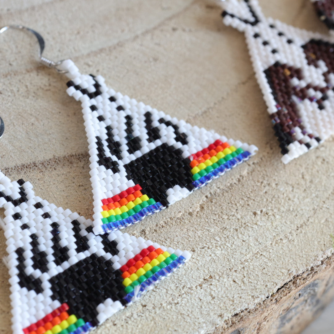 Taelin R Peyote Stitch Rainbow Bear Tipi Earrings