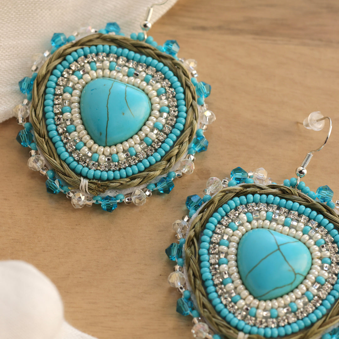 Nikki P. Braided Sweetgrass Beaded Heart Earrings
