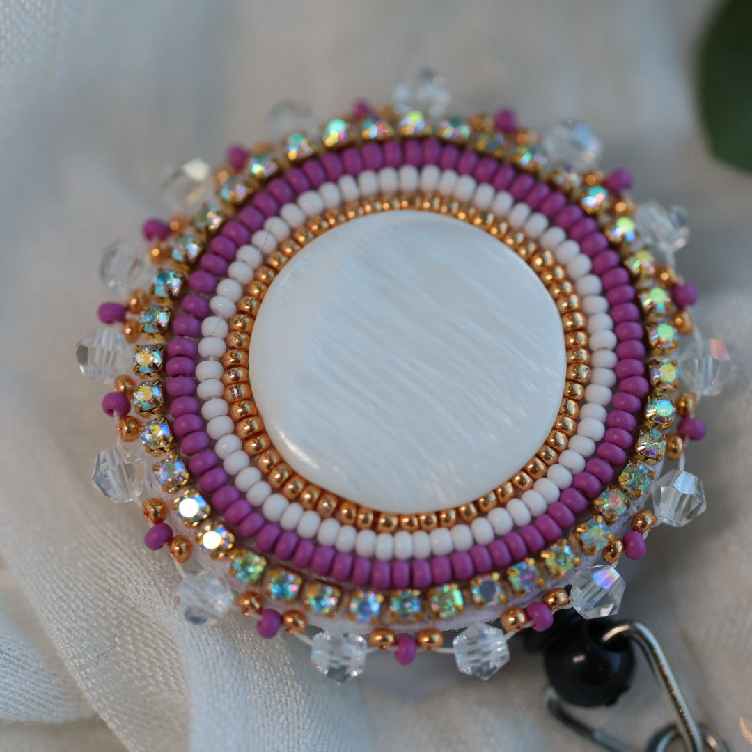 Prairie Beads Mother of Pearl Beaded Badge Reel