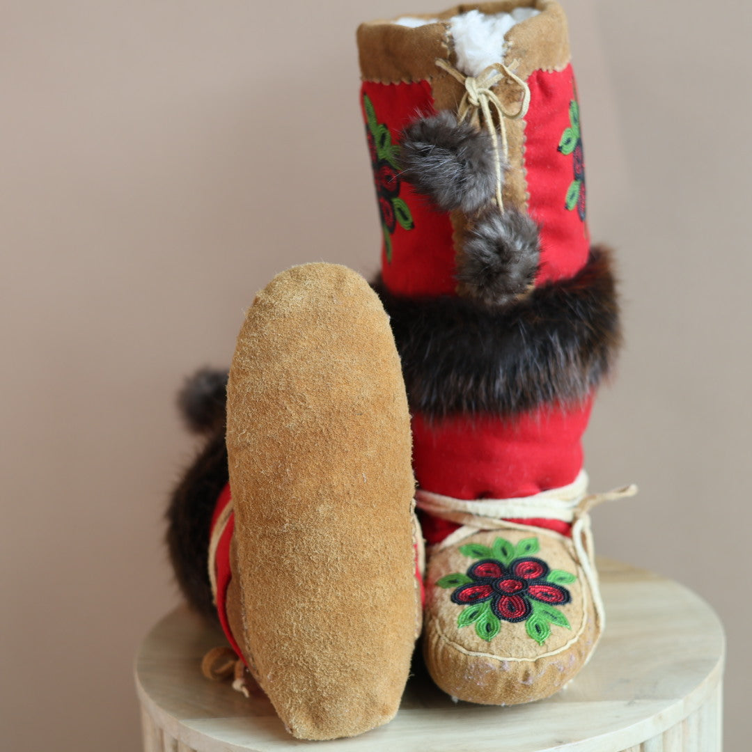 Emily J. Handmade Felt Mukluks with Beaver Pelt Accent