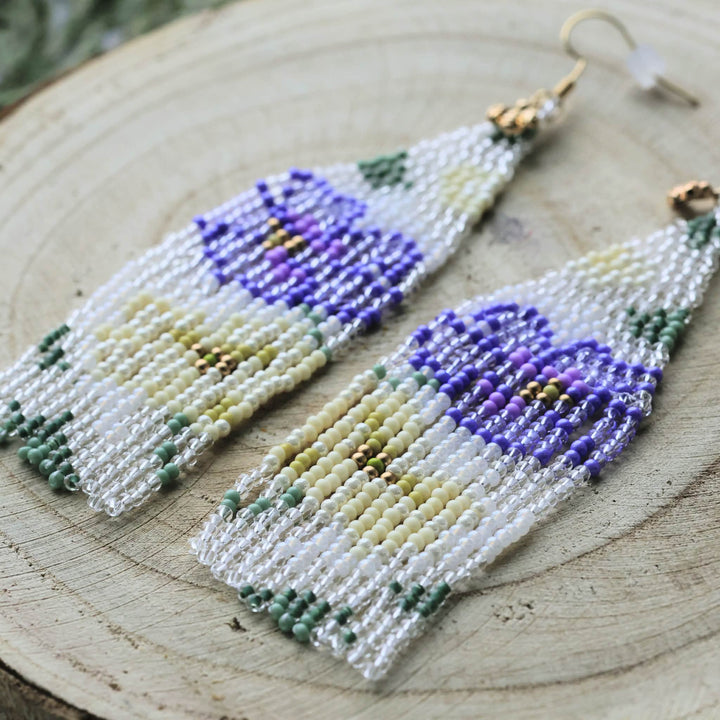 March Beadmaster Prairie Moon Clay Prairie Flowers Fringe Earrings