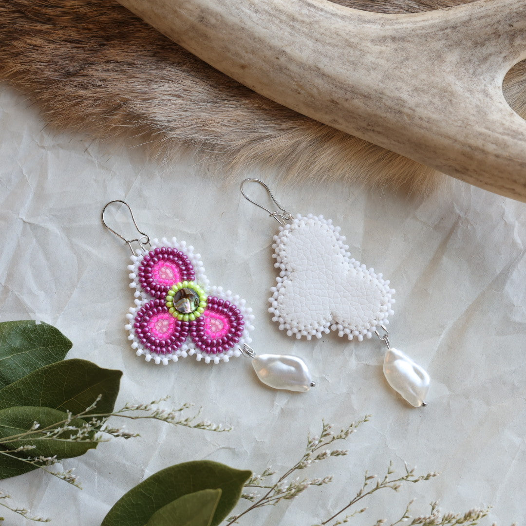 Keegan W. Half Floral Pearl Drop Beaded Earrings