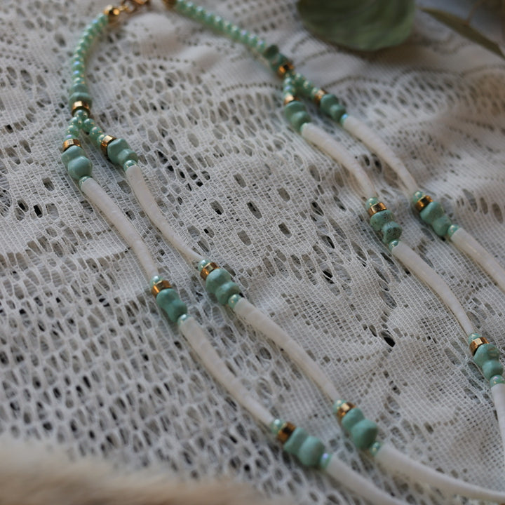 Prairie Sage Beadwork Bone Cut Turquoise & Dentalium Set