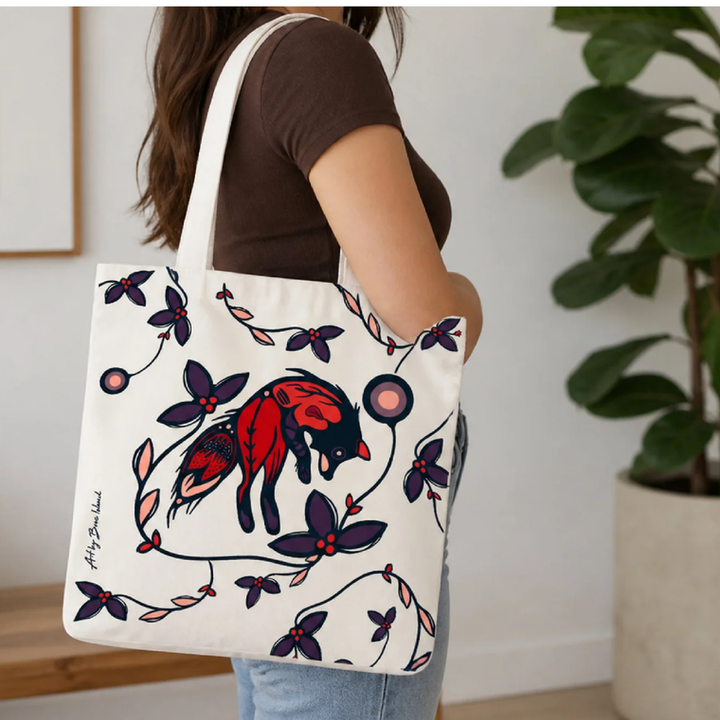 Indigenous Kanata Fox at Twilight Canvas Tote