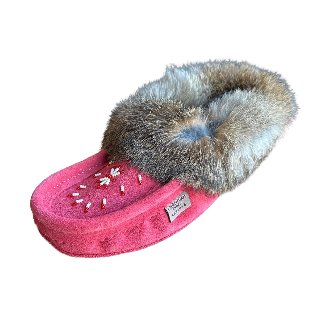 Laurentian Chief Ladies Fur Trimmed Moccasins Star Beaded Pattern