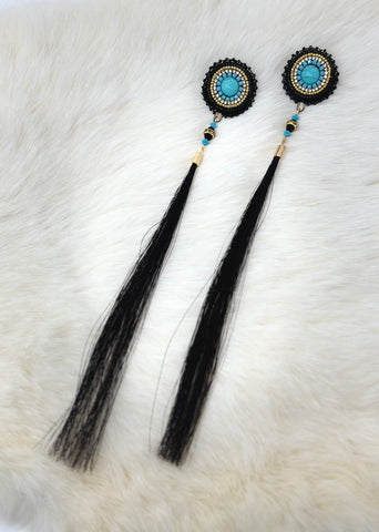 Beth Rose Designs Turquoise & Black Horse Hair Earrings