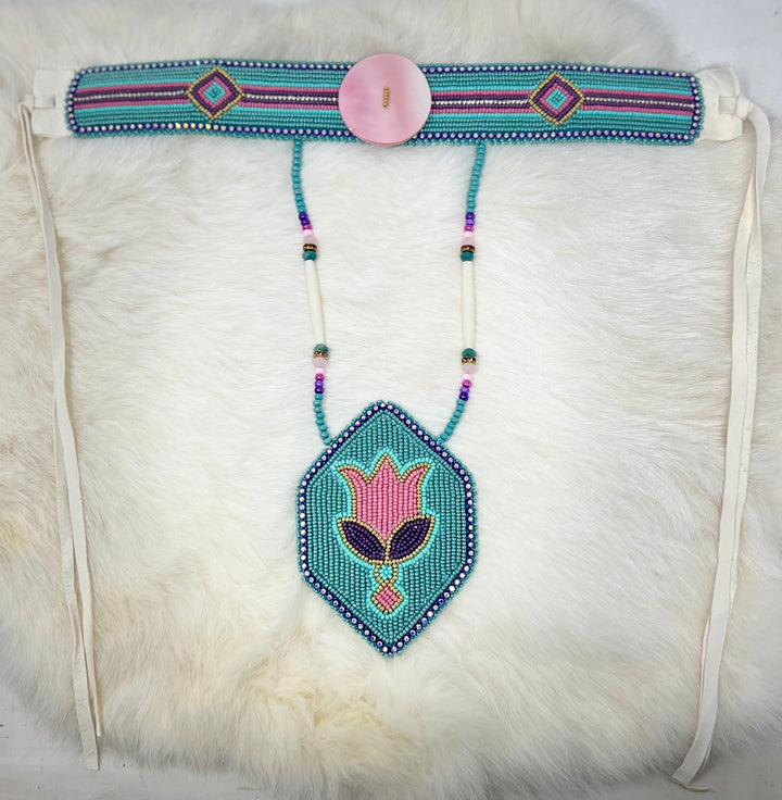 Beth Rose Designs Turquoise and Pink Tulip Regalia