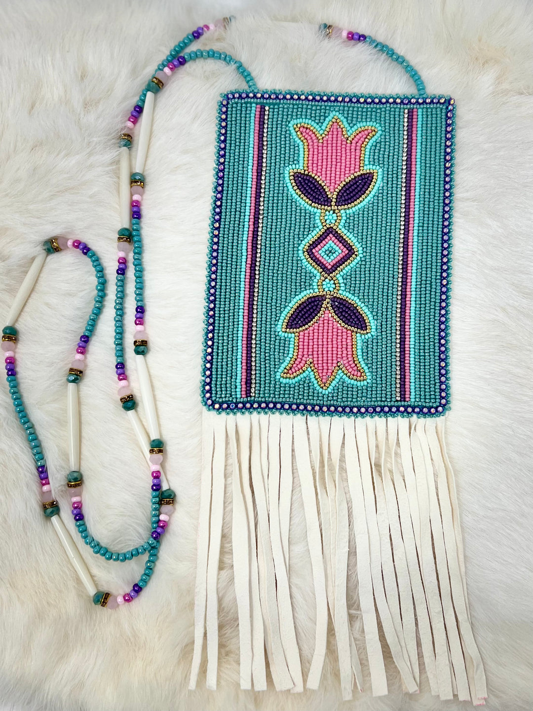 Beth Rose Designs Turquoise and Pink Tulip Regalia