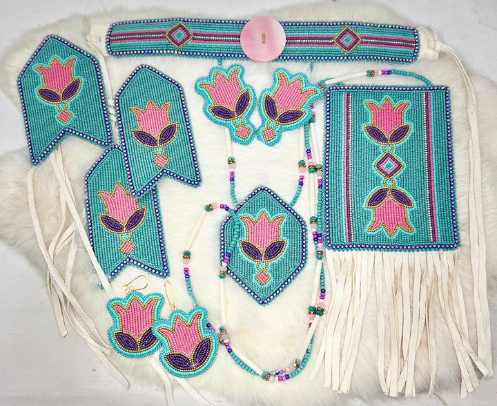 Beth Rose Designs Turquoise and Pink Tulip Regalia