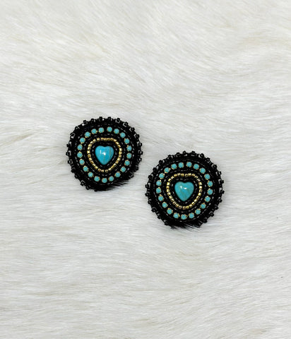 Beth Rose Designs Heart Turquoise/Black Earrings