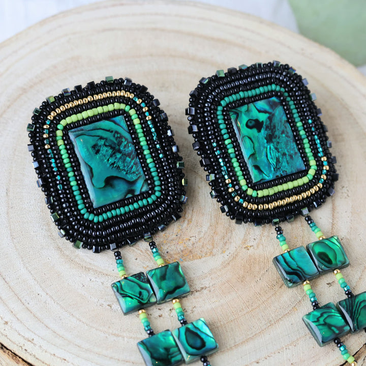 March Beadmaster Three Paws Projects Dyed Abalone Beaded Earrings