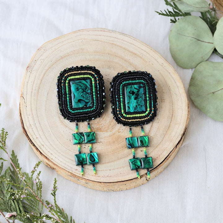 March Beadmaster Three Paws Projects Dyed Abalone Beaded Earrings
