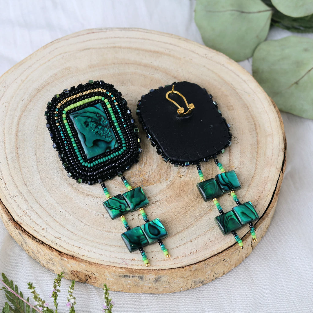 March Beadmaster Three Paws Projects Dyed Abalone Beaded Earrings