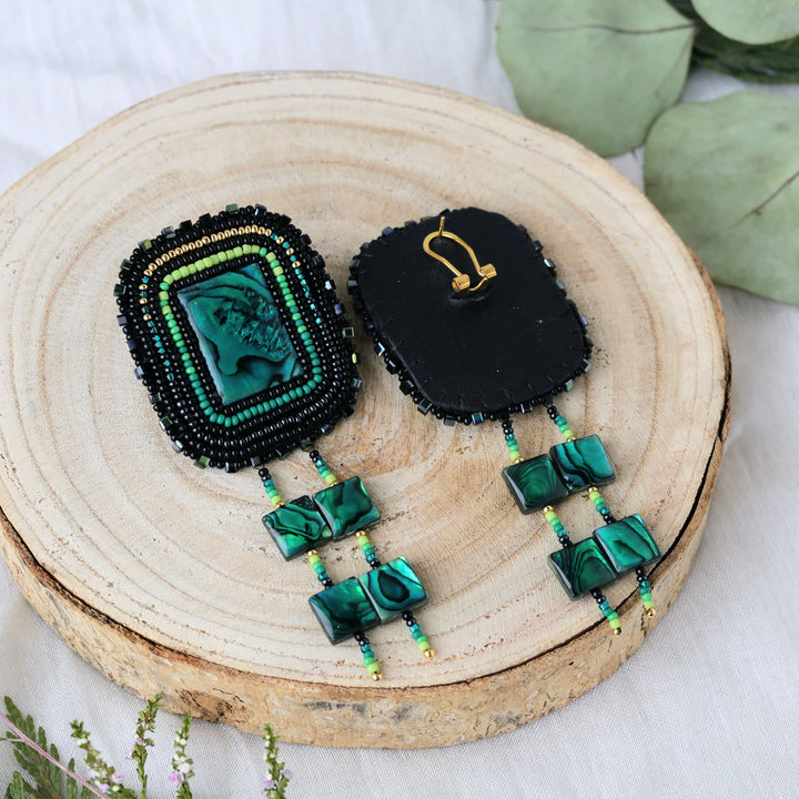 March Beadmaster Three Paws Projects Dyed Abalone Beaded Earrings