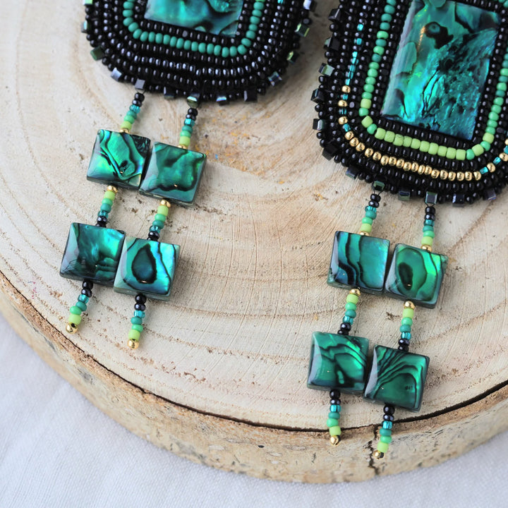 March Beadmaster Three Paws Projects Dyed Abalone Beaded Earrings