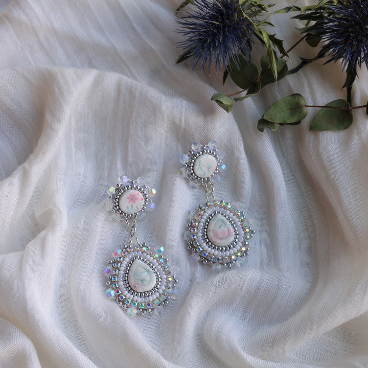 Prairie Beads Silver Floral Tiered Beaded Earrings