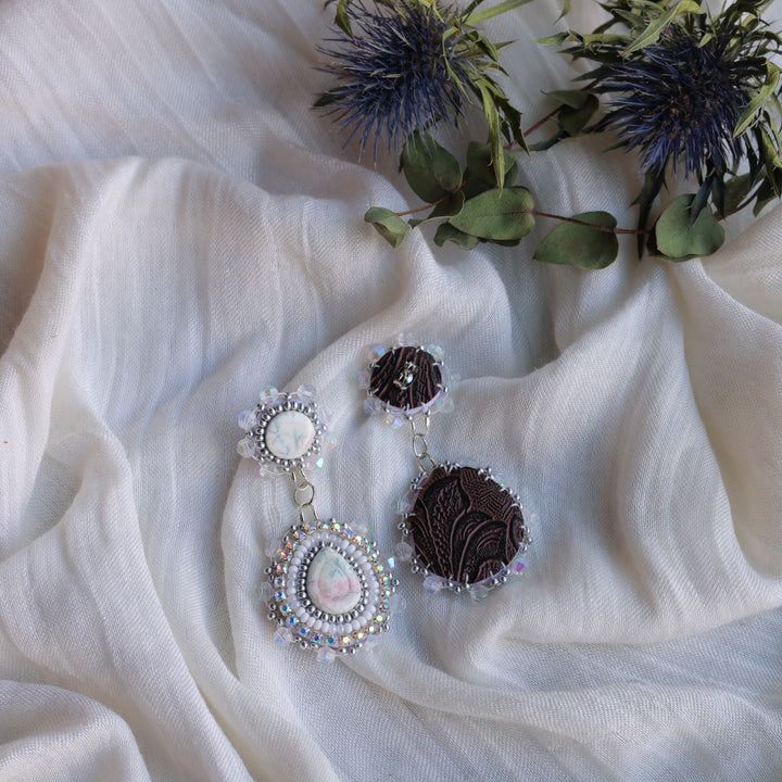 Prairie Beads Silver Floral Tiered Beaded Earrings