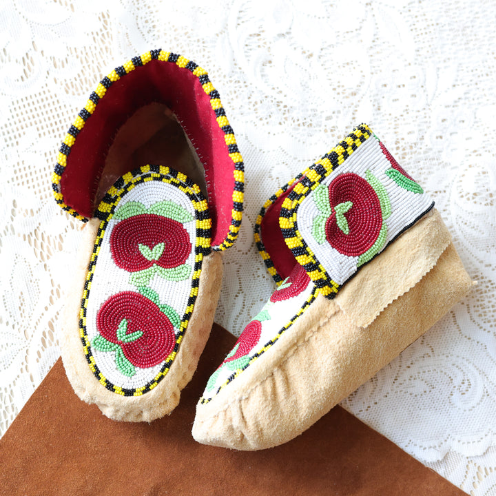 Jeannie A. Traditional Smoked Hide Beaded Apple Moccasins