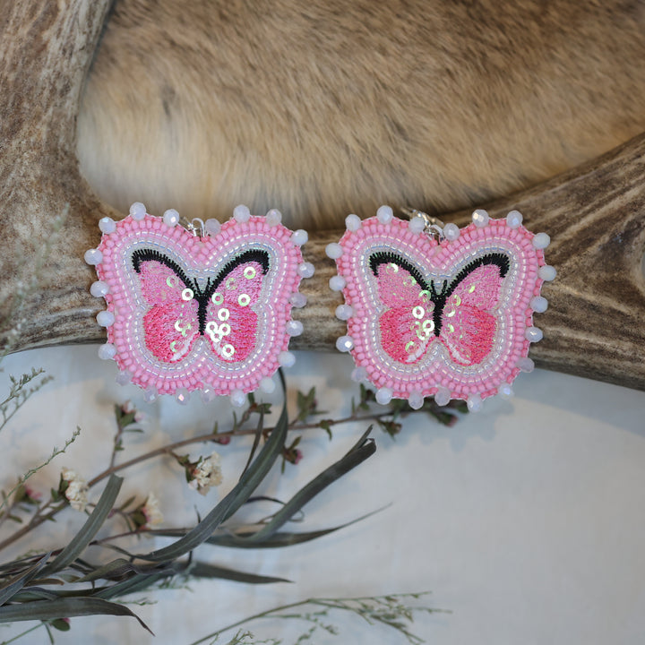 Keegan W. Baby Pink Butterfly Beaded Earrings
