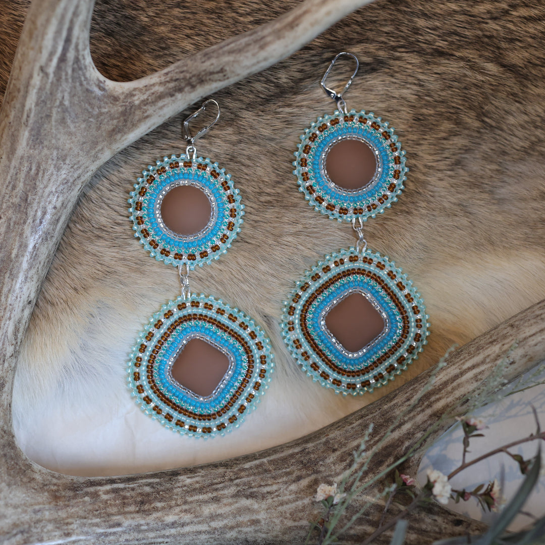 Keegan W. Tiered Blue &amp; Brown Beaded Earrings