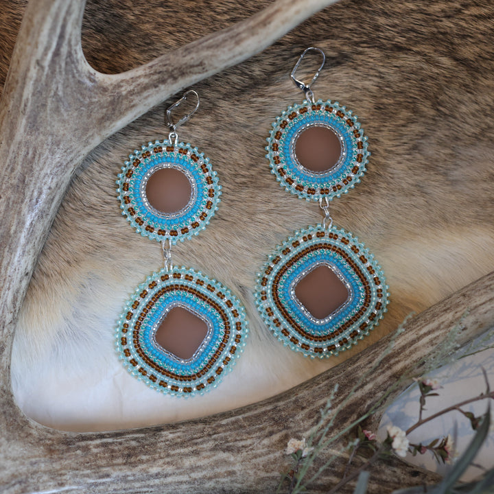 Keegan W. Tiered Blue &amp; Brown Beaded Earrings