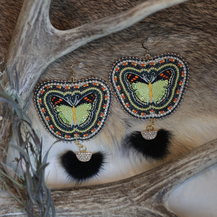 Keegan W. Green Embroidered Butterfly Earrings