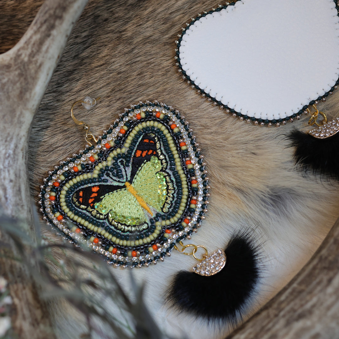 Keegan W. Green Embroidered Butterfly Earrings