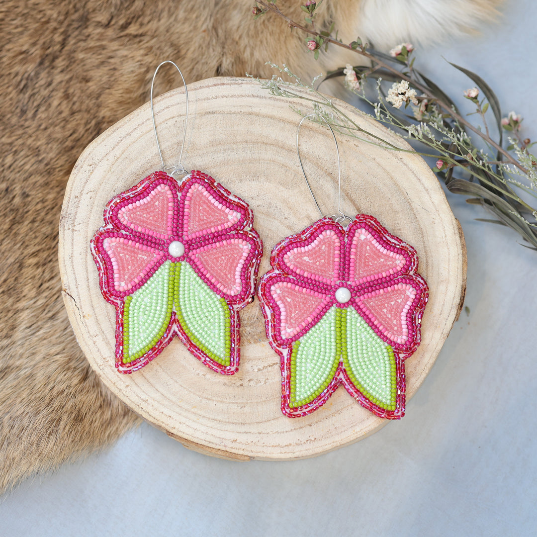 Jess S. Large Dark Pink Floral Beaded Earrings