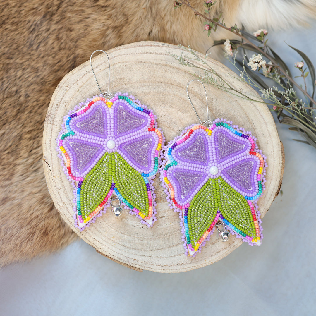 Jess S. Large Rainbow Purple Floral Beaded Earrings