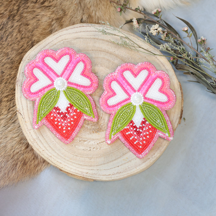 Jess S. Large Heart Strawberry Beaded Earrings