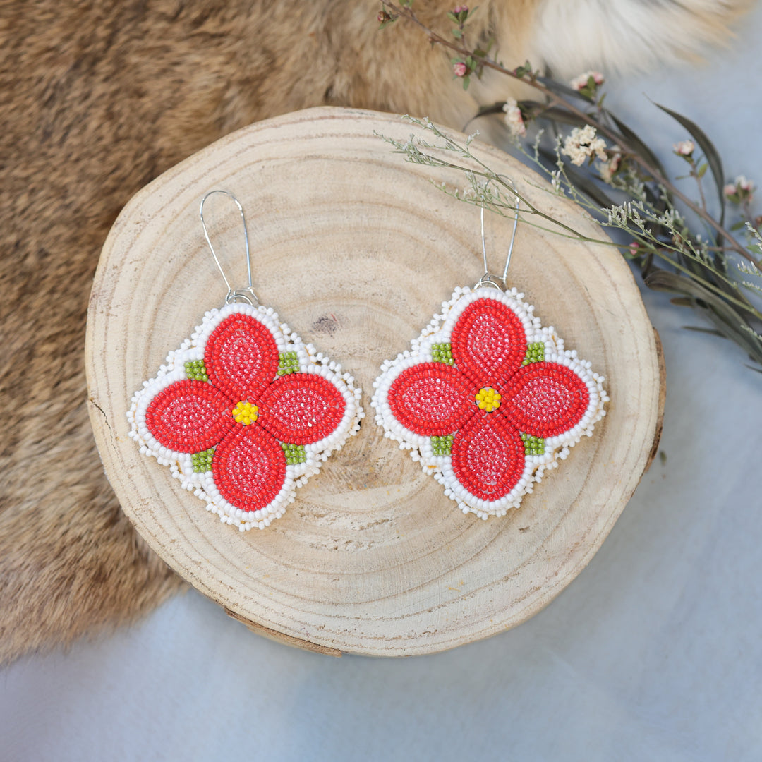 Jess S. Red Floral Beaded Earrings