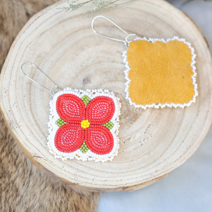 Jess S. Red Floral Beaded Earrings