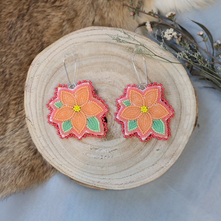 Jess S. Five Petal Orange Beaded Earrings