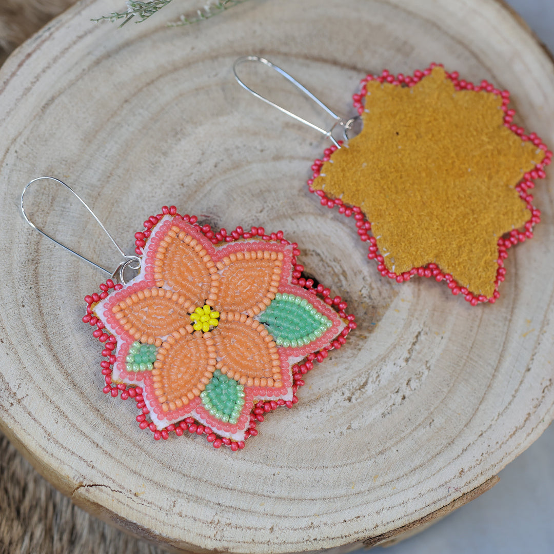 Jess S. Five Petal Orange Beaded Earrings